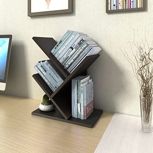 Godferyxin Book Tree Bookshelf, 3-Tier Wood Bookshelf Tree Bookcase For Displaying Books, Cds, Magazines And More At Office, Home Or School #TOP1