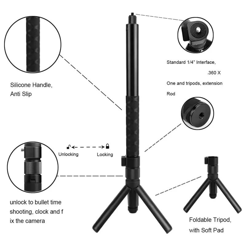 Compatible para GOPRO 13 Palo Selfie Invisible Trípode | Bullet Time Handheld, para Insta360, Cámara Acción(Tripod)