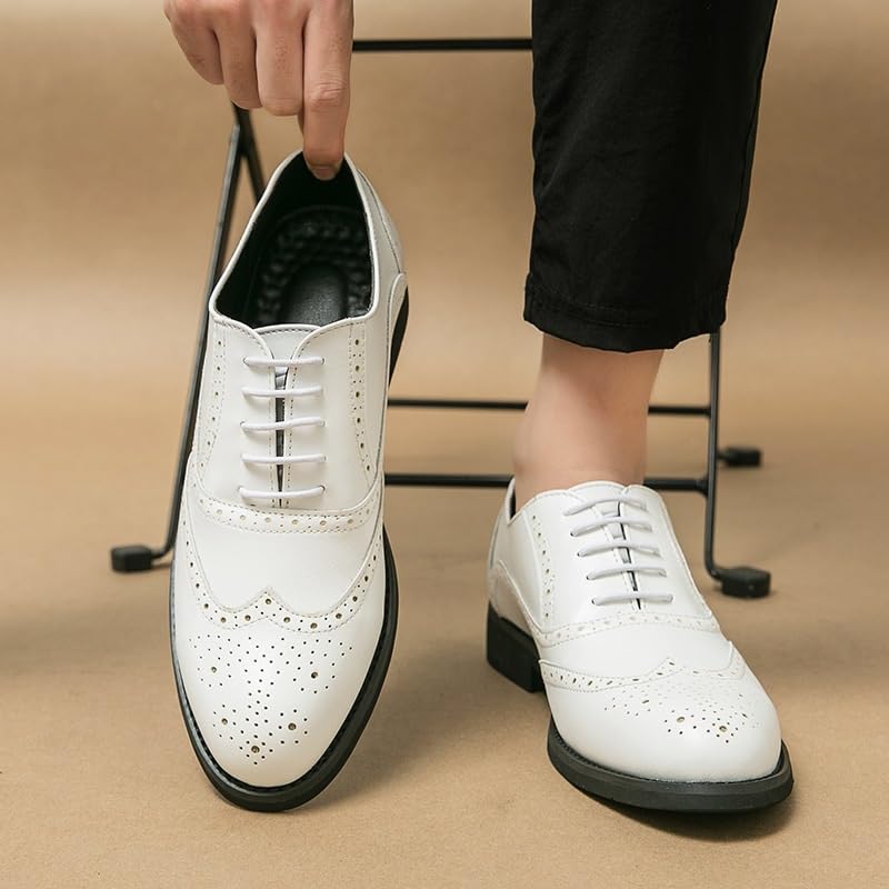 Men's Leather lace-up Oxford Shoes Classic Wingtip Two-Tone Patchwork Brogues Fashionable Toes Slip-on Leather Shoe2