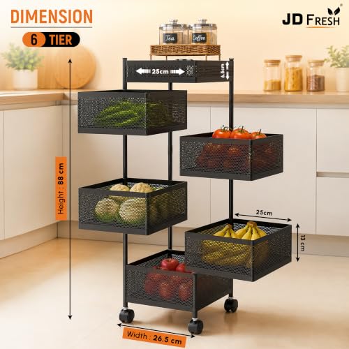 Image of JD FRESH Metal Rotating Kitchen Trolley Storage Rack with 360-Degree Rotatable Wheels /Fruits, Vegetable & Spices 6 Layer Trolly for Kitchen Organizer /Space Saving and Multipurpose Basket for Kitchen