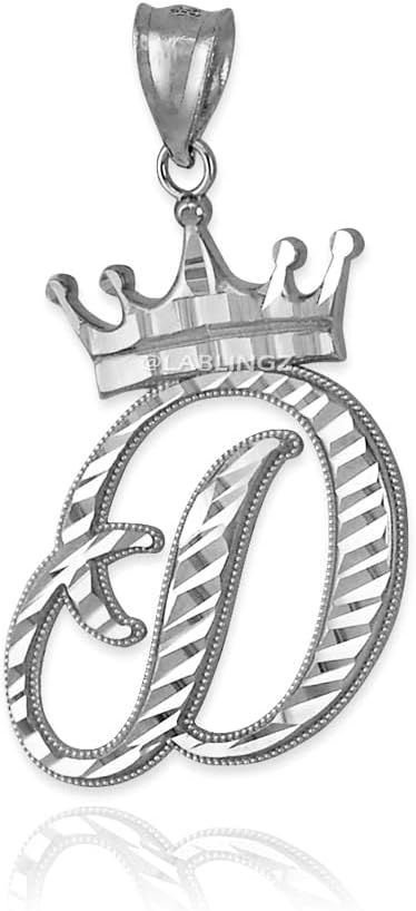 Sterling Silver Letter 'D' Initial Cursive Crown DC Pendant Necklace