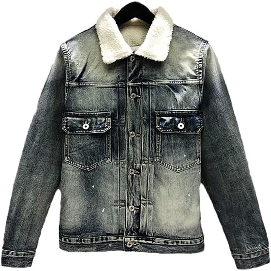 AAPAH Men's Retro Lamb fleece Thickening Keep Warm Outdoor Sports Tooling Denim Jacket Denims Coat
