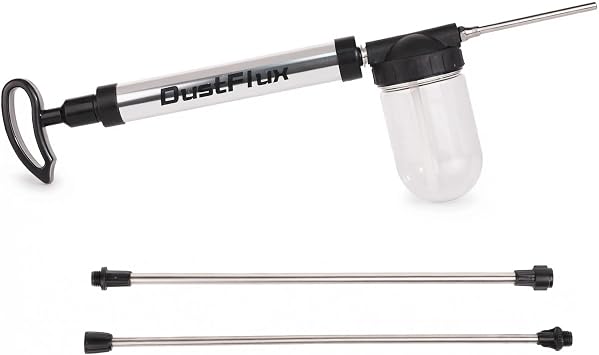 Brushed Silver Diatomaceous Earth Powder Duster, 4FT Adjustable Reach, Multi-Purpose Pump Applicator with Adjustable Output for Indoor Outdoor Home, Garden, Pet Care Use