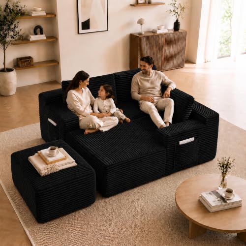 Image of Boneless Couch, Modular Sectional Couches for Living Room, U-Shaped Cloud Couch Sofa with Deep Seat, Fluffy Corduroy Upholstered Corner Sofa