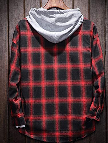 Image of Lavnis Men's Plaid Hooded Shirts Lightweight Shirt Jackets | Men's Fashion Hoodies, Long Sleeve Flannel Button Down Shirts, Vacation Wear, Fall Stylish Clothes, Casual Work Outfits