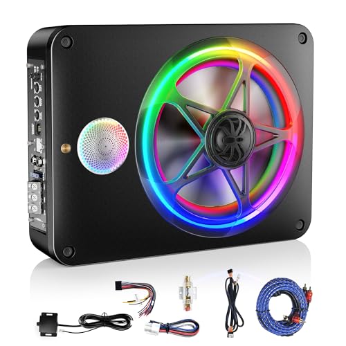 Bluetooth Connection 1200W Subwoofer and Amp Package with Three Speakers, Adjustable Multicolor LED Lights, Deep Bass Boost,Phone Connectivity for Music Playback,Only Fit Large Screen Cars/Trucks/Vans