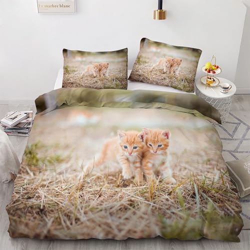 Parure de lit 90x190 chat à poil dur avec housse de couette en microfibre et taies d'oreiller