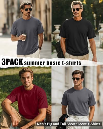 Image of Neer 3 Pack Big and Tall T-Shirts for Men L-7xl Tops | Large Casual Stretch Workout Tees, Short Sleeve Crewneck Oversized Shirts, Classic Summer Outfits, Comfy Basic Loose Clothes