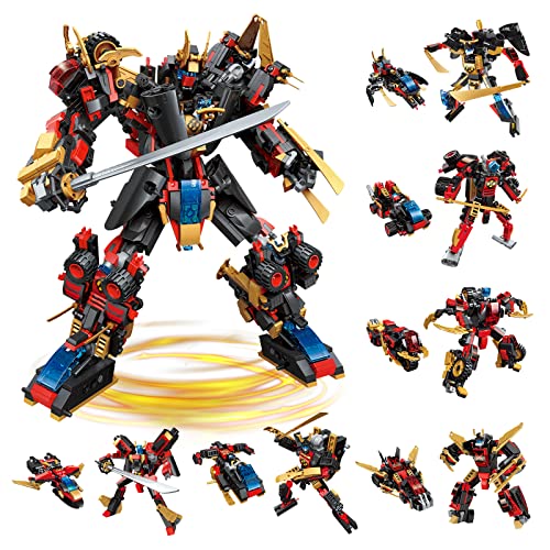 QLT STEM Robot Building Toys for Boys Age 8-12,908 PCS 12-in-1 Transformation Ninja Mech Warrior Vehicles kit Building Block Best Gifts for Kids Aged 6 7 8 9 10 11 12 Yr Old