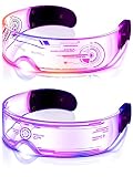 TOODOO 2 Pairs LED Visor Glasses 7 Colors Futuristic Glasses Light up Punk Accessories for Rave Party Costume(Fancy Style)