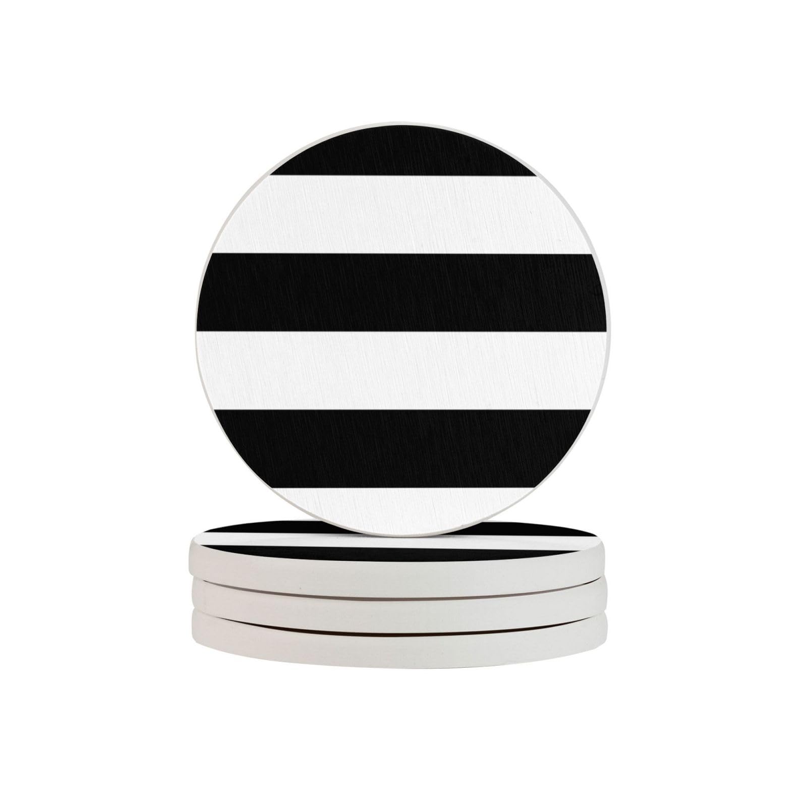 Dessous de verre rond diatomite rayures noires blanches absorbant