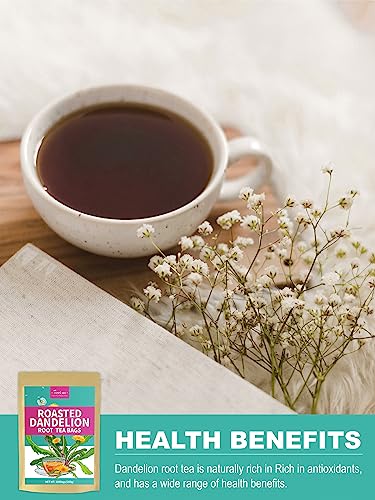 Image of TeeLux Roasted Dandelion Root Tea Bags, Premium Natural Dandelion Root Herbal Tea, Caffeine Free, 100 Tea Bags