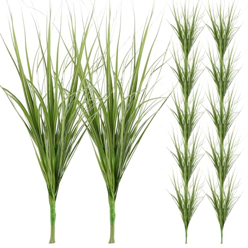 DOITOOL Plantas de césped artificial, 12 arbustos sintéticos, hierba de trigo, tallo de vegetación artificial, plantas falsas para macetas de interior y exterior, decoración del hogar, color verde