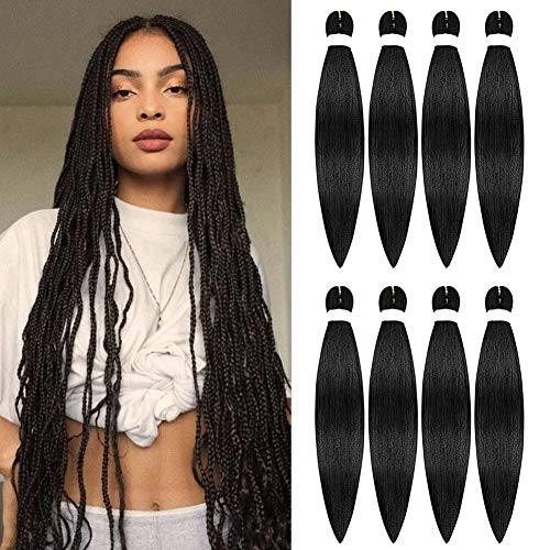 Pre-stretched Professional Braiding Hair Easy Braiding Hair 24 Inch 8 Packs Hot Water Setting Soft Synthetic Jumbo Braiding Hair Extension for Crochet Twist Hair (Black)
