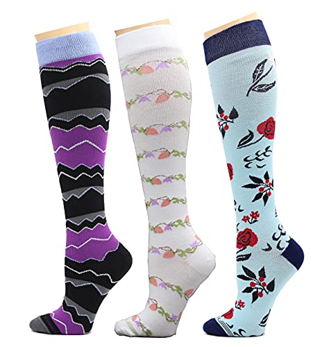Image of REXX 3 Pairs Women's Knee-high Therapeutic Graduated Anti-Fatigue 8-15mmHg Combed Cotton Compression Socks