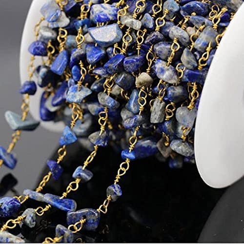 Chaîne Lapis-Lazuli Brute Perles Rosary Link Gold Plated Composant Bijoux DIY 10ft