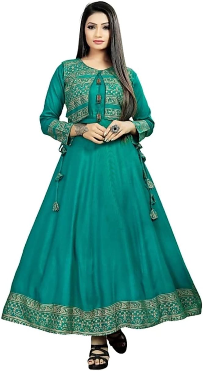 YASHVI CLOTHING Rayon Fabric Latest Kurti with Jacket for Women and Girls, Anarkali | Fashion Designer Long Kurti with Jacket Gown Dresses