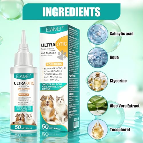 exatta Ohrenreiniger Hund, Hund Ohrenreiniger, Hundeohren Reiniger, Ohrreiniger für Hunde, Hunde ohrenreiniger, Ohrenschmalz und Geruch Entfernen, Ohrreiniger für Alle Katzen und Hunde, 50ml