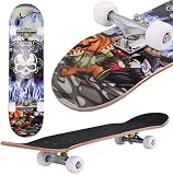 Oppikle Skateboard Komplettboard Mit ABEC-9 Kugellager Und 9-Lagigem Ahornholz 95A Rollenhärte Funboard FÜR Anfänger Und Profis - Belastung 100 KG (Schädel)