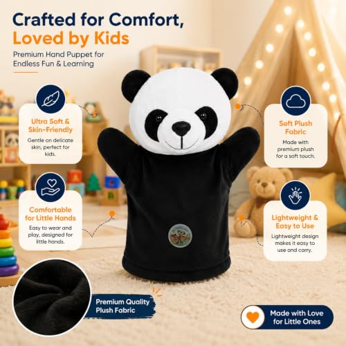 Image of Panda Hand Puppet 22 cm | Cute Black & White Animal Hand Puppet for Kids | Soft Plush Storytelling Toy | Interactive Pretend Play Puppet for Boys & Girls | Educational Learning