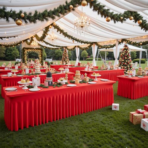 Jupe de table rectangle rouge 1.8m nappe réutilisable réception banquets - 7