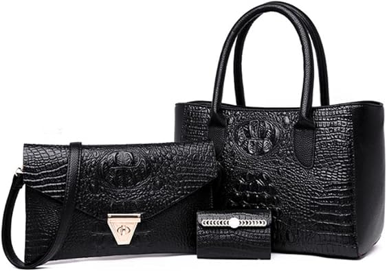 Women Tote Bag Crocodile Pattern Crossbody Bag Retro Shoulder Bags 3pcs