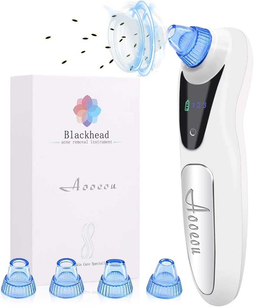 [Upgrade]Blackhead Remover Pore Vacuum- Aooeou Facial Pore Cleaner Electric Acne Comedone Extractor Kit with 4 Adjustable Suction Head, 3 Suction Levels with LED Display, Perfect for Skin Treatment
