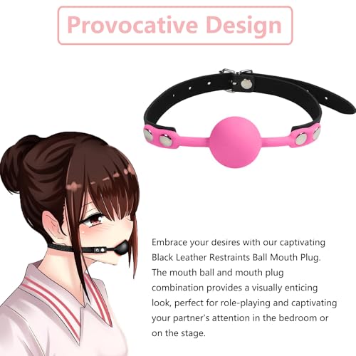 Image of Leather Restraints Ball Mouth Plug Silicone Bondage Ball Gag for Sex, BDSM Restraints Toys Sex Gag Muzzles (Pink) (P1)
