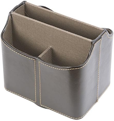 Media Storage Faux Leather Spinning Remote Control Organizer - Brown