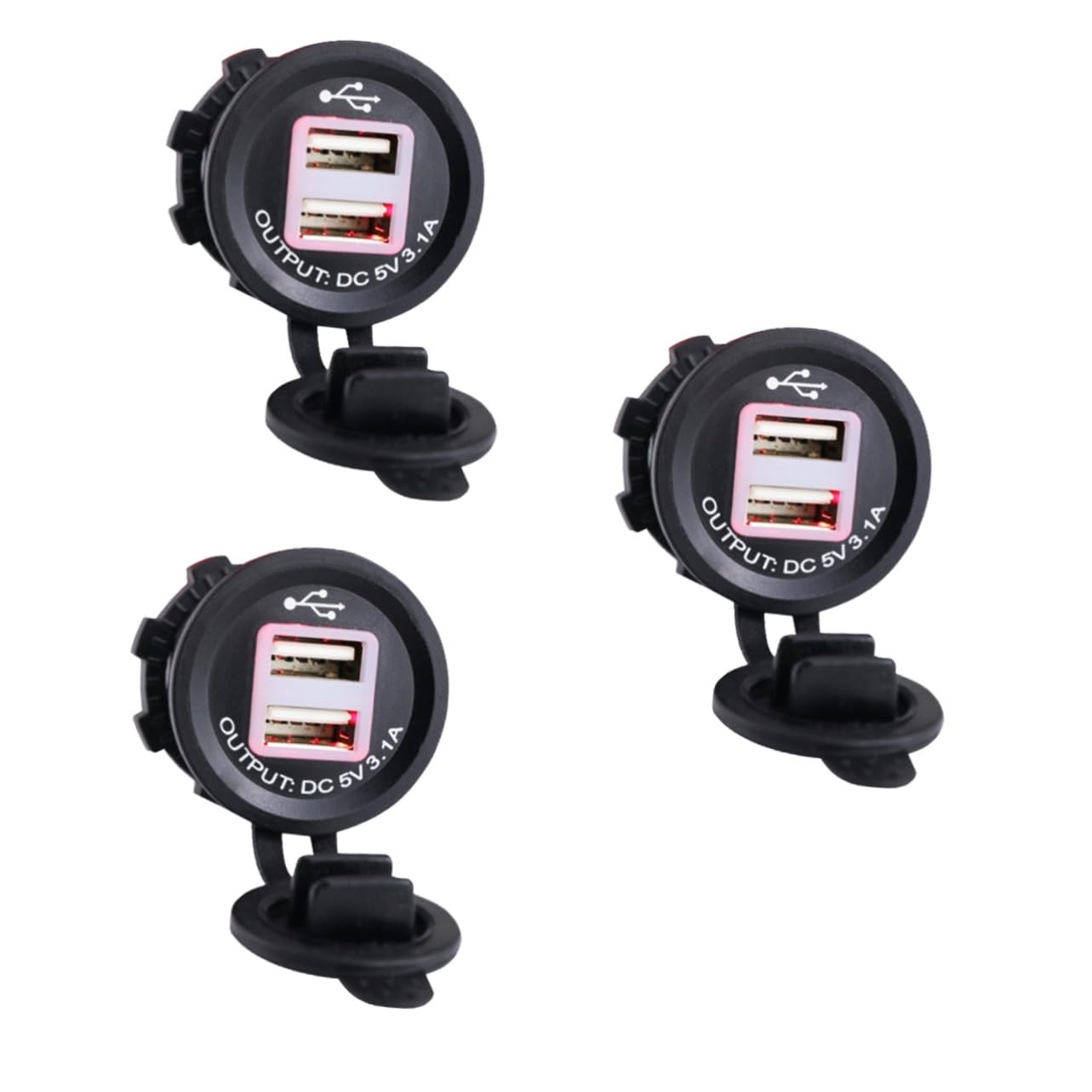 iplusmile 3pezzi Caricabatteria Auto Doppia Usb Per Veicoli Carica Smartphone e Accessori Usb Con Luce Rossa Nero