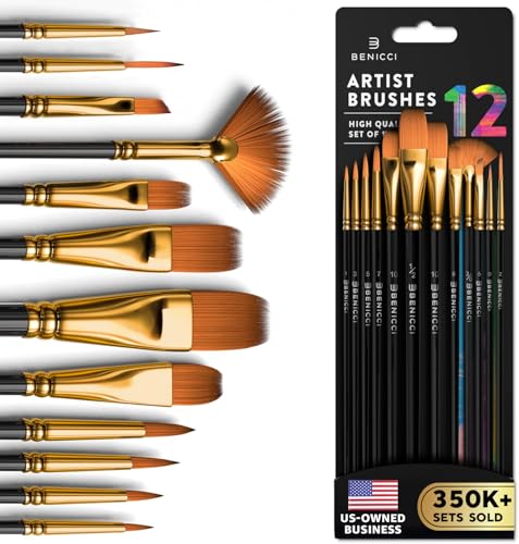 Professional Artist Paint Brush Set of 12 - Painting Brushes Kit for Kids, Adults Fabulous for...