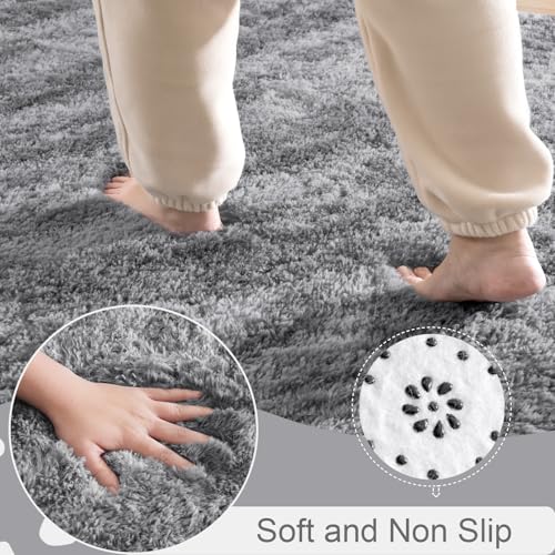 HOMORE Living Room Rug 6x9 Grey Rugs for Bedroom, Tie-dye Area Rug Large Fluffy Rugs for Kids Room, Non Slip Furry Carpet for Nursery Boys Girls