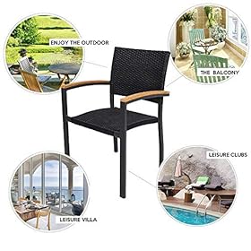 4 Pack Outdoor Patio All Weather PE Wicker Dining Chairs with Aluminum Alloy Frame,Stackable Rattan Bistro Cafe Balcony Backyard Armchair Set (Black) 51VXggAf3FL. SS280