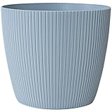 KONZEPT Blumentopf groß, grünlich, gerillte Struktur 30cm, Übertöpfe für Zimmerpflanzen aus Kunststoff ideal für Wohnzimmer, Küche und Balkon