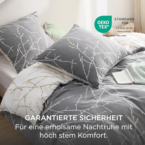 BEDSURE Bettwäsche 155x220 3teilig Mikrofaser - Grau Zweige, 2x80x80 Kissen – Ansicht 4