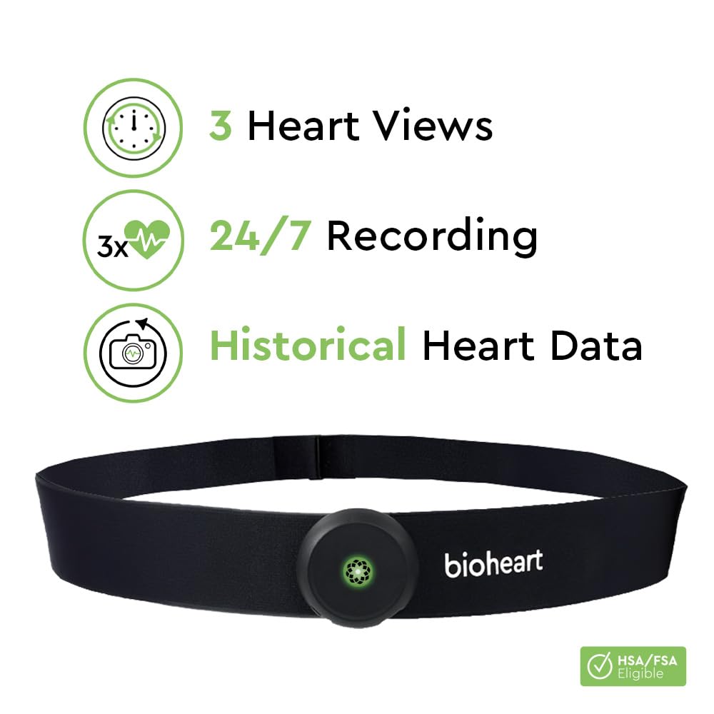 Bioheart - Cardiofrequenzimetro Bluetooth | Monitoraggio continuo della frequenza cardiaca | Fascia toracica Dispositivo mobile per la frequenza cardiaca | Abbonamento di un anno incluso