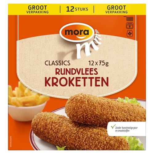 Set 2 x Mora Rindfleischkroketten 12 STK. à 70g I Rundvlees Kroketten aus Holland I Geeignet für Friteuse und Heißluftfriteuse oder Backofen I Kroketten mit Rindfleisch-Ragout I Rinderragout