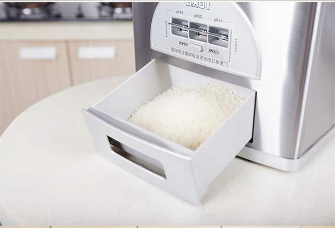 Distributeur automatique de riz, conteneur de stockage de en acier inoxydable, organisation du riz(Black,20kg/44lb)