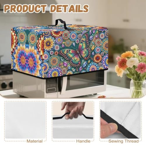 Image of Dustproof Microwave Oven Cover Dust Protection Protective Toaster Oven Cover Protector for Kitchen Countertop, L, 20.9 x 15.7 x 12.4 Inches, Bohemian Floral Butterfly Blue