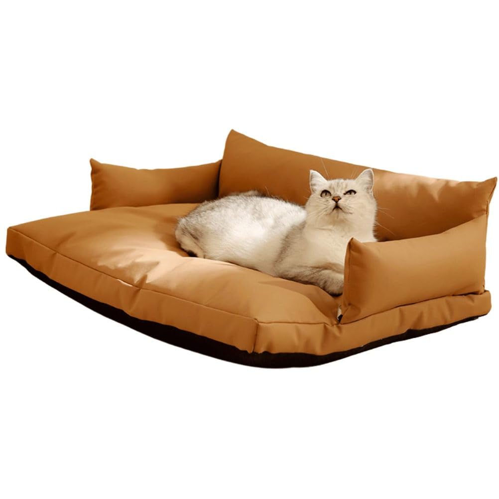 Pet Sofa Bed, Waterproof Cat Lounge Chair, Vintage Cat Dog Faux Leather Sofa with Non-Slip Bottom, Detachable and Washable Cover, for Cat and Small Dogs,Brown,A