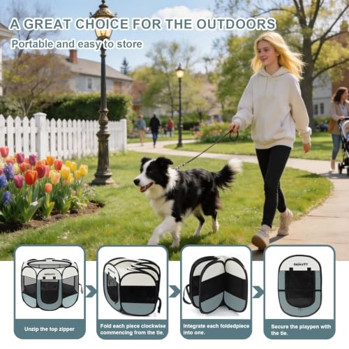 Image of Pet Playpen, Foldable Dog Playpens, Portable Exercise Kennel Tent for Puppies /Dogs /Cats /Rabbits, Dog Play Tent with Removable Mesh Shade Cover for Travel Indoor Outdoor Using(Small)