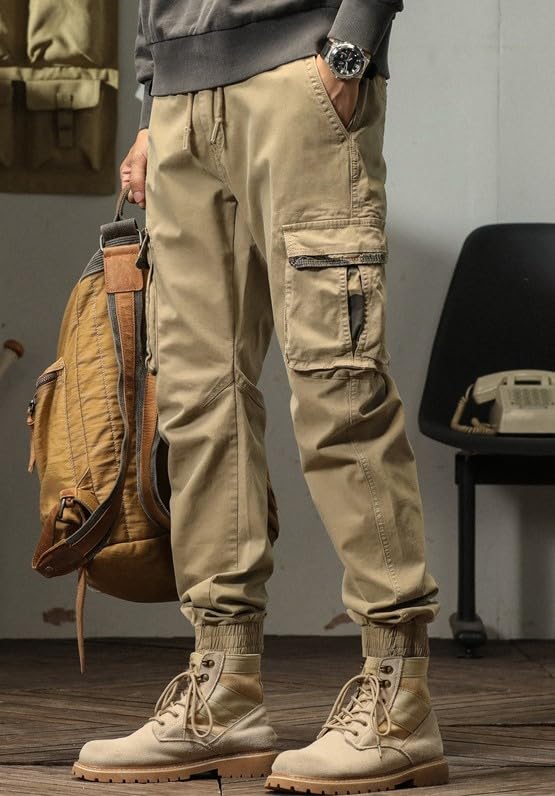Image of Men's Cotton Cargo Pants Multi-Pocket,Comfortable Work Pants, Durable Trousers & Everyday Wear-CP-031