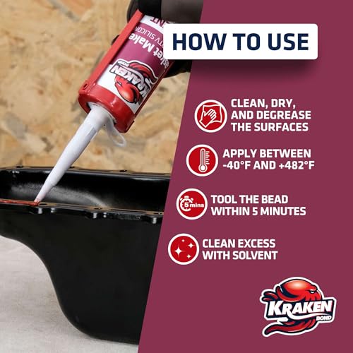 Image of Kraken Bond Red RTV Silicone Gasket Maker - (12x10.1 fl.oz) High Temp Silicone Sealant for Automotive, Heat Resistant Up to 600F, Oil Resistant Automotive Silicone Sealant, 12 Pack