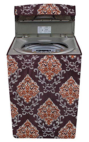 Image of Kuber Industries Floral Print Dustproof Cotton Top Load Fully Automatic Washing Machine Cover, Brown-KUBMART10178