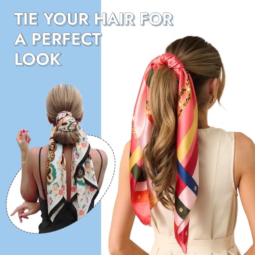 3Pcs Large Square Satin Head Scarf - 35" Satin Hair Scarves Silk Bandana Headscarf Silk Feeling Scarf for Women4