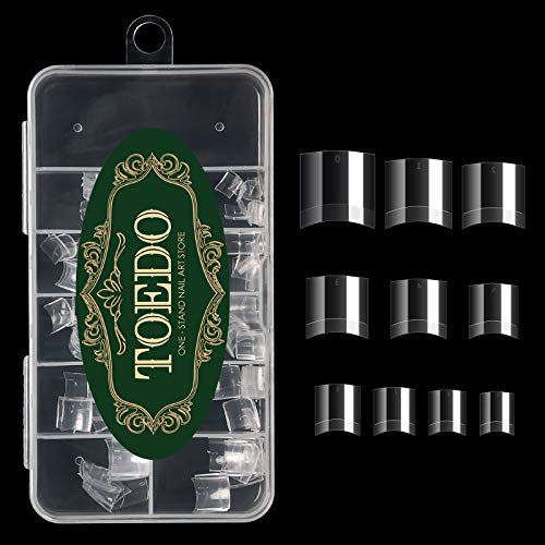TOEDO 100pcs Short Nail Tips for Acrylic Nails, French Tip Press on Nails, Half Cover Short False Nails for Nail Salons and DIY Nail Art with Box (Clear)
