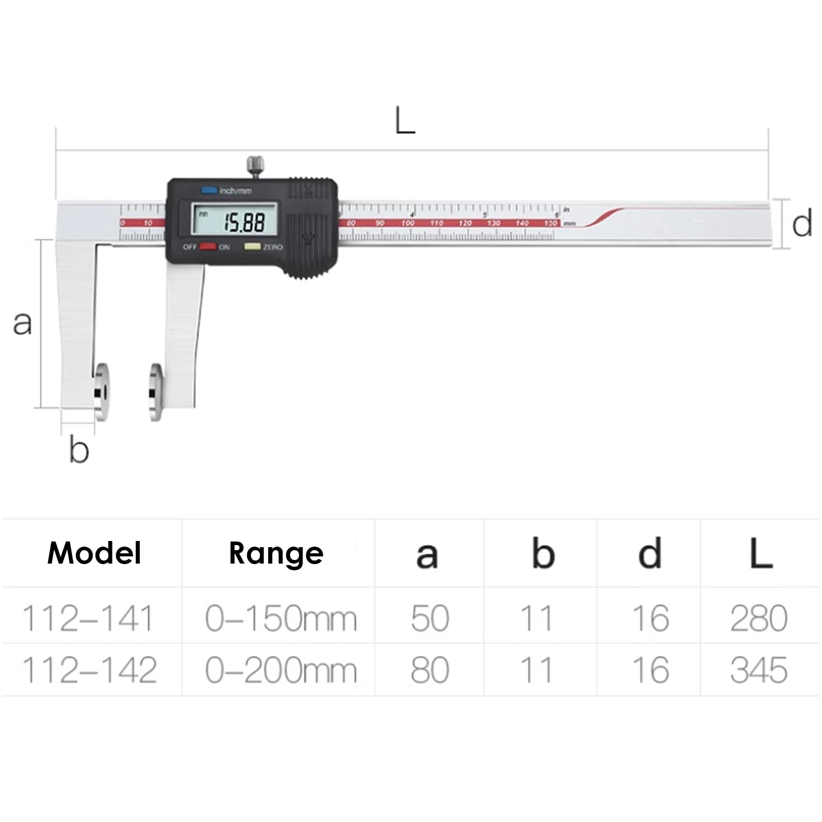 Digital Messschieber Messbereich 150 mm - Tellermessflächen, Edelstahl Messlehre Messwerkzeuge mit Ersatzbatterie und größem Display, mm/inch (0-150 mm)