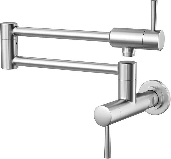 MSTJRY Brushed Pot Filler Faucet Wall Mount Commercial Kitchen Faucets Stainless Steel Stretchable Double Joint Swing Arm Single Hole Two Handle Kitchen Stove Faucet