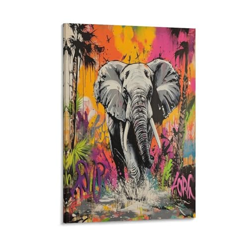 Décoration murale éléphant grand format pour couloir et salon terne