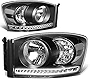DNA MOTORING HL-LED-RM06-BK-CL1 Pair LED DRL Front Bumper Headlight Lamp Set Compatible with 06-08 Dodge Ram 1500/ 06-09 Dodge Ram 2500 3500,Black / Clear